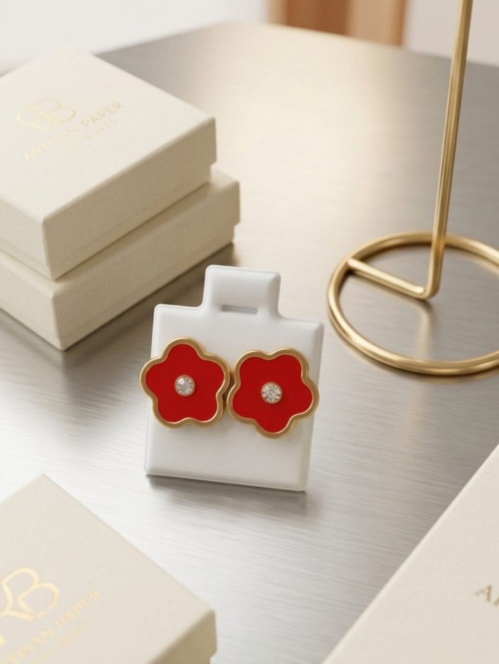 Floral Stud Earrings with Crystal Accent